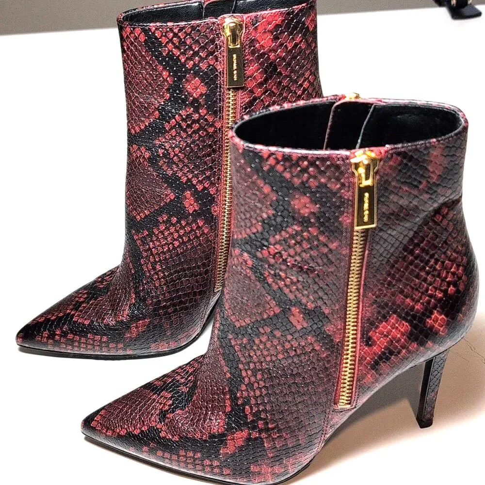 Women's MICHAEL Michael Kors Red Black Snake Print Leather Ankle Bootie 6